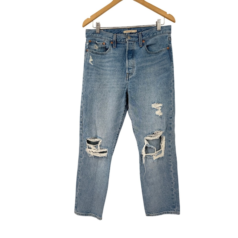 Levis Wedgie Straight Jeans Womens 30 Blue Distressed Levis Premium High Rise
